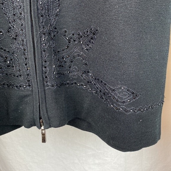 Cache Silk Blend Black Ribbed Embellished Knit Zip Up Cardigan Sweater M - Picture 5 of 7